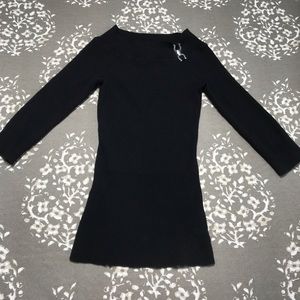 WHBM ribbed sweater 3/4 sleeve buckle XS black